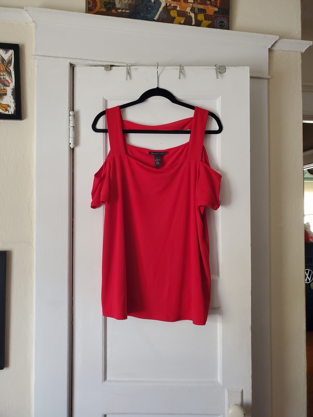 INC Red Cold Shoulder Top